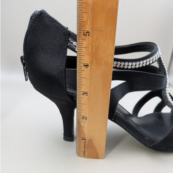 Metaphor Black Strappy Heels Rhinestones Zip Back Heels Womens Size 9 Medium - Picture 7 of 9